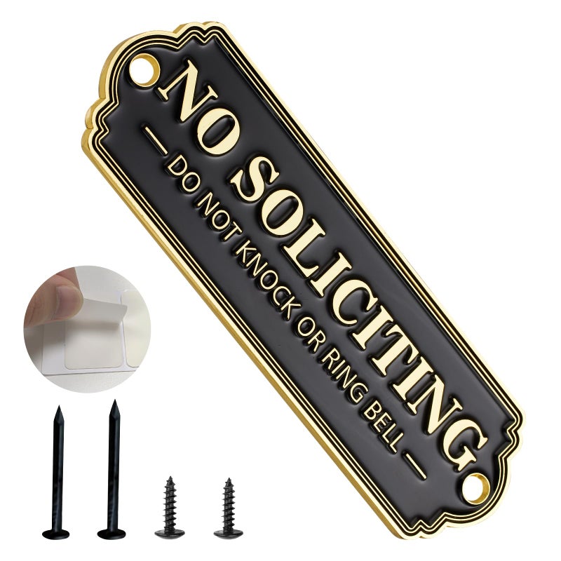Frohllia Brass No Soliciting Sign, No Soliciting Sign for House - Solid Brass Wall Plaque Handmade Traditional Home Decor, Elegant No Soliciting Do Not Knock or Ring Bell Sign for Office and Business (Brass No Soliciting Sign Yellow, 5 x 1.6 inches) - Image 1