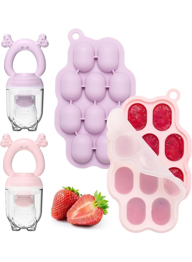 KingKam Baby Breastmilk Popsicle Molds & Baby Food Feeder (2 Pack), Silicone Nibble Freezer Tray Storage Containers, Silicone Pacifier Feeder and Teether - Image 1
