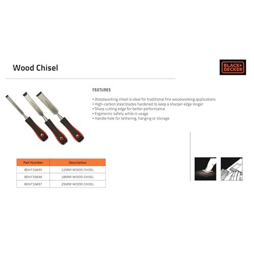 BLACK+DECKER BDHT16697 Steel Wood Chisel-25mm (Orange) - Image 5