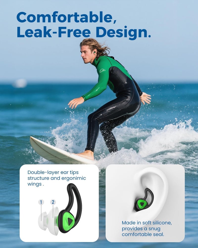 Hearprotek Ear Plugs for Swimming–2 Pairs Soft Silicone Reusable Waterproof Earplugs for Adults & Men Women, Custom Fit for Swimmers Ear, Pool, Beach, Snorkeling, Surfing, Kickboard Training(Blue&Green) - Image 3