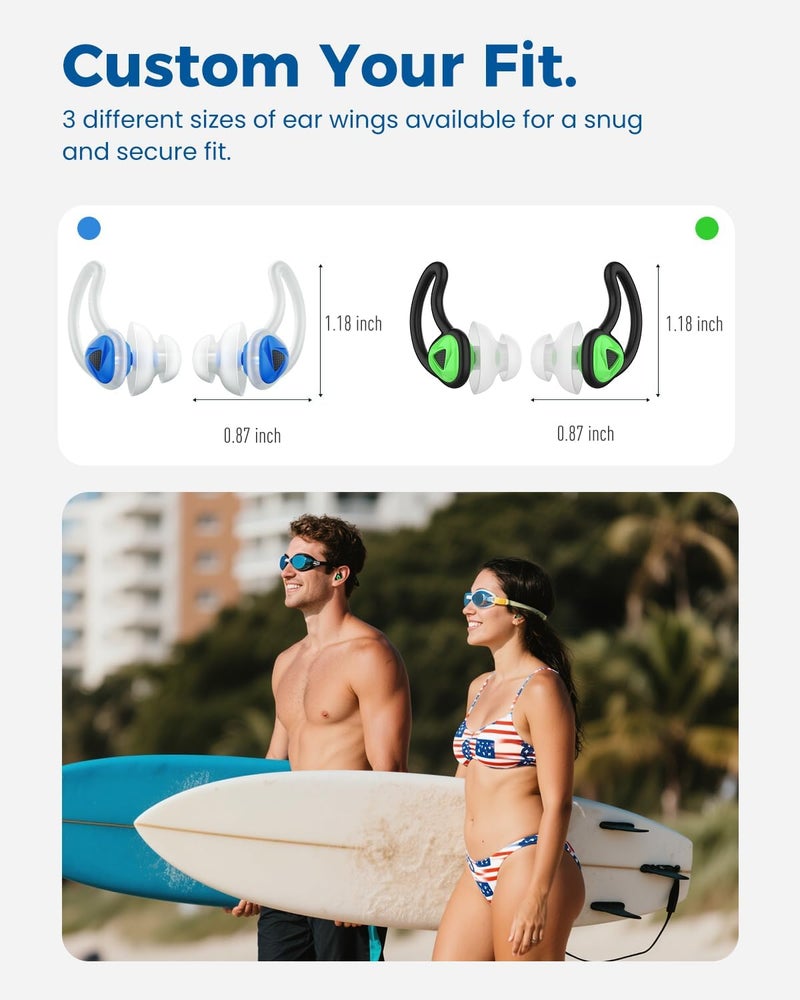 Hearprotek Ear Plugs for Swimming–2 Pairs Soft Silicone Reusable Waterproof Earplugs for Adults & Men Women, Custom Fit for Swimmers Ear, Pool, Beach, Snorkeling, Surfing, Kickboard Training(Blue&Green) - Image 4