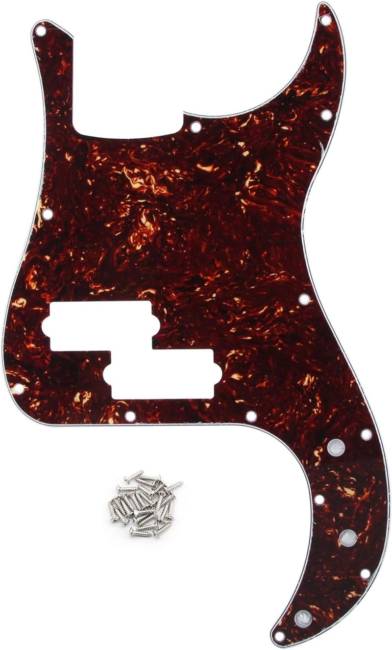 FLEOR 13 Hole P Bass Pickguard Guitar Scratch Plate Pick Guard for 4 String USA/Mexican Standard P Bass Style, 4Ply Brown Tortoise Shell - Image 1