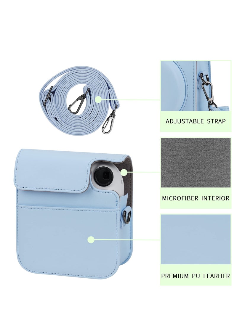 Alyashmac Camera Case for Fujifilm Instax Mini 12 Instant Camera Case -PU Leather with Pocket and Shoulder Strap(Blue) - Image 2