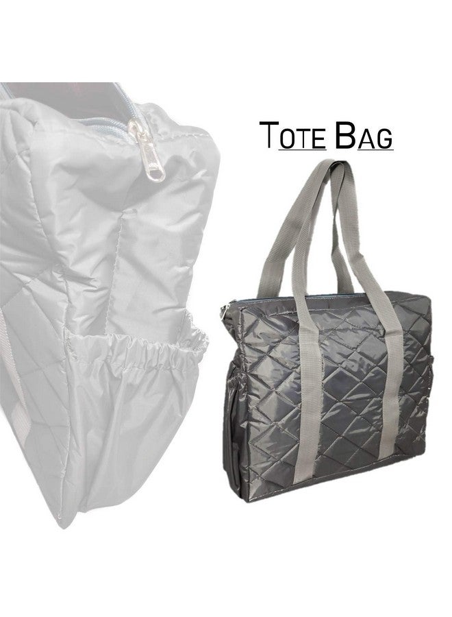 iShine Women Waterproof Tote Bag Parachute Fabric Shoulder Bag Handbag with Zip with Inner Pocket. Large (Grey) - Image 2