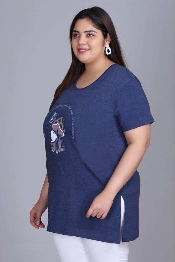 In Love Women's Cotton Plus Size Half Sleeves Semi Long Printed Tshirt for Summers with One Side Pocket for Ladies - Image 4