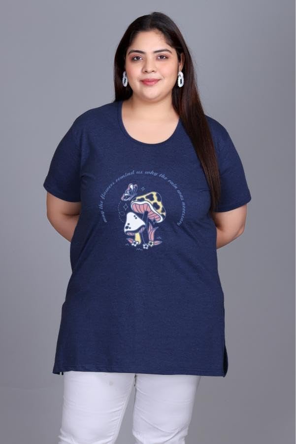 In Love Women's Cotton Plus Size Half Sleeves Semi Long Printed Tshirt for Summers with One Side Pocket for Ladies - Image 3