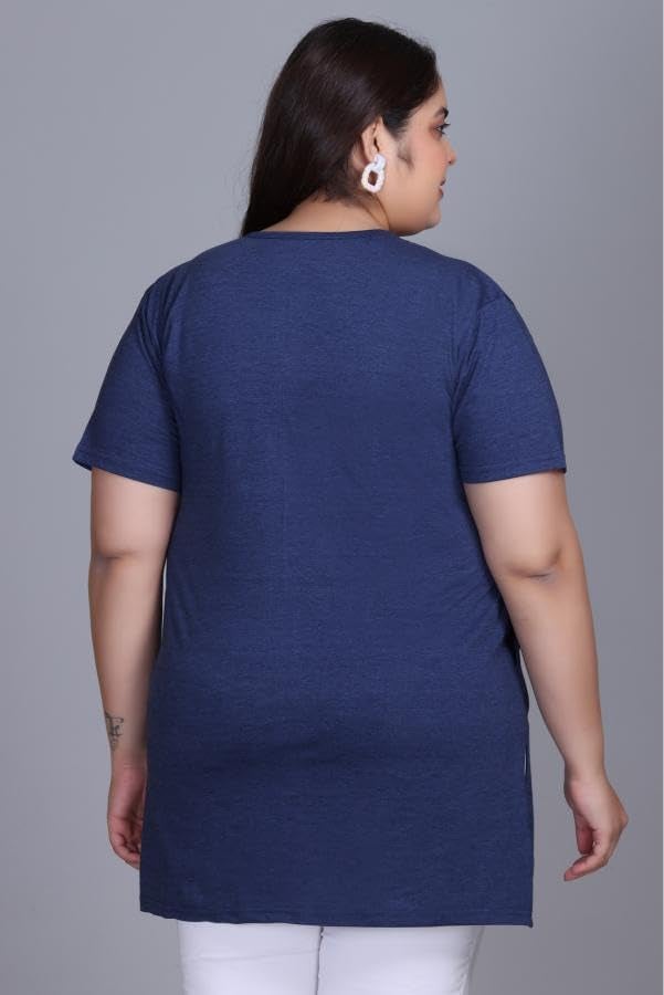 In Love Women's Cotton Plus Size Half Sleeves Semi Long Printed Tshirt for Summers with One Side Pocket for Ladies - Image 2