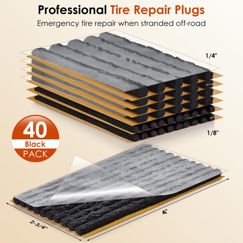 Wykodra Tire Plugs, Vulcanizing Tire Patches Fix a Flat Tire, Standard Heavy Duty Tire Plug, Repair Tubeless Off-Road Tires for Car, RV, SUV, Truck, Motorcycle, Tractor, Mower, Wheelbarrow [Multi-Size: 40Pcs] - Image 2