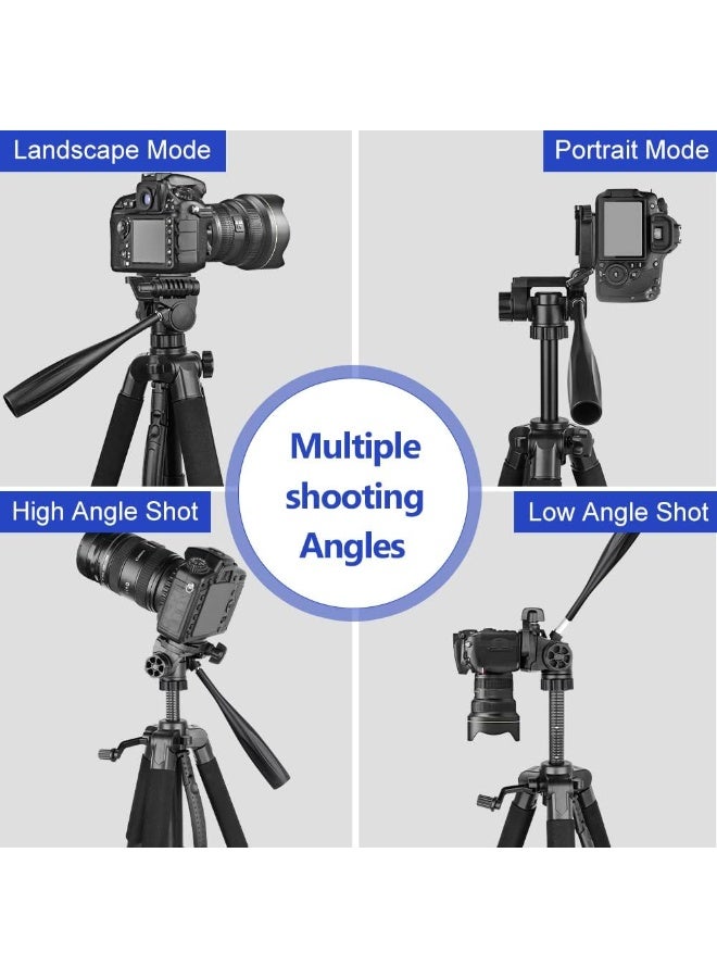 74" Camera & Cell Phone Tripod – Includes Travel Bag, Wireless Remote, Adjustable Phone Holder, Compatible with DSLR Cameras, Smartphones, Projectors, and Webcams - Image 3