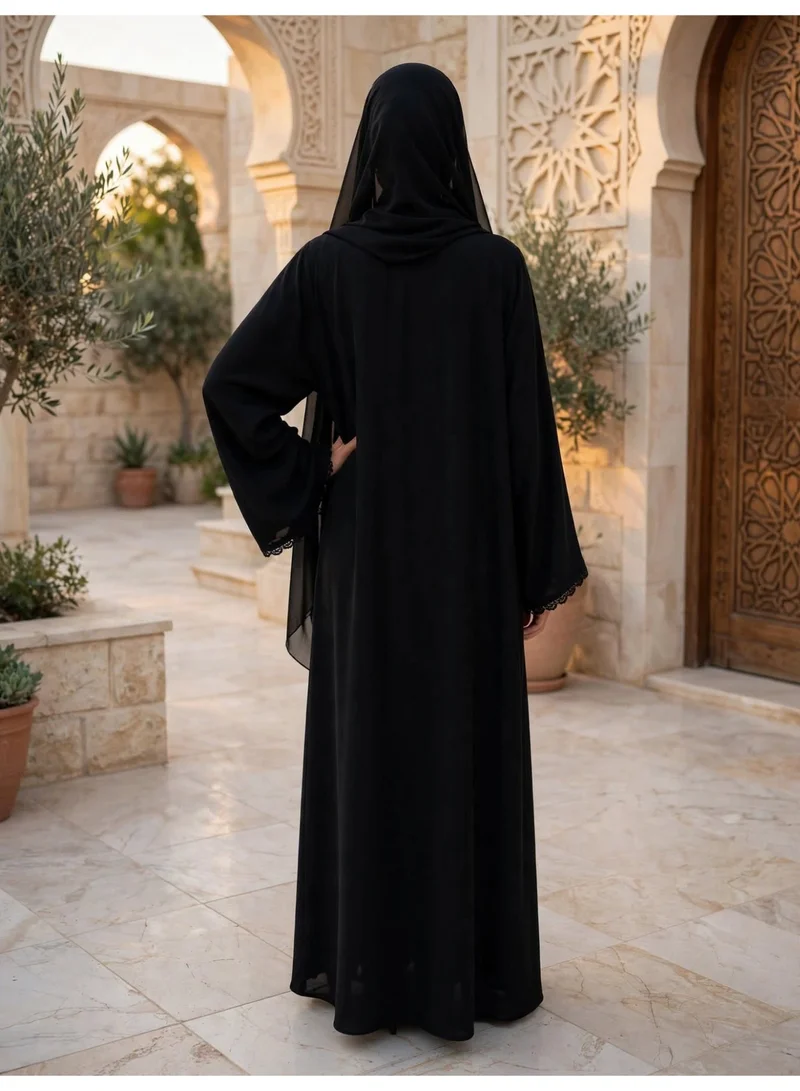 Ikkxa  Elegant Lace Trimmed Abaya with Draped Hijab for Women | Best Price UAE