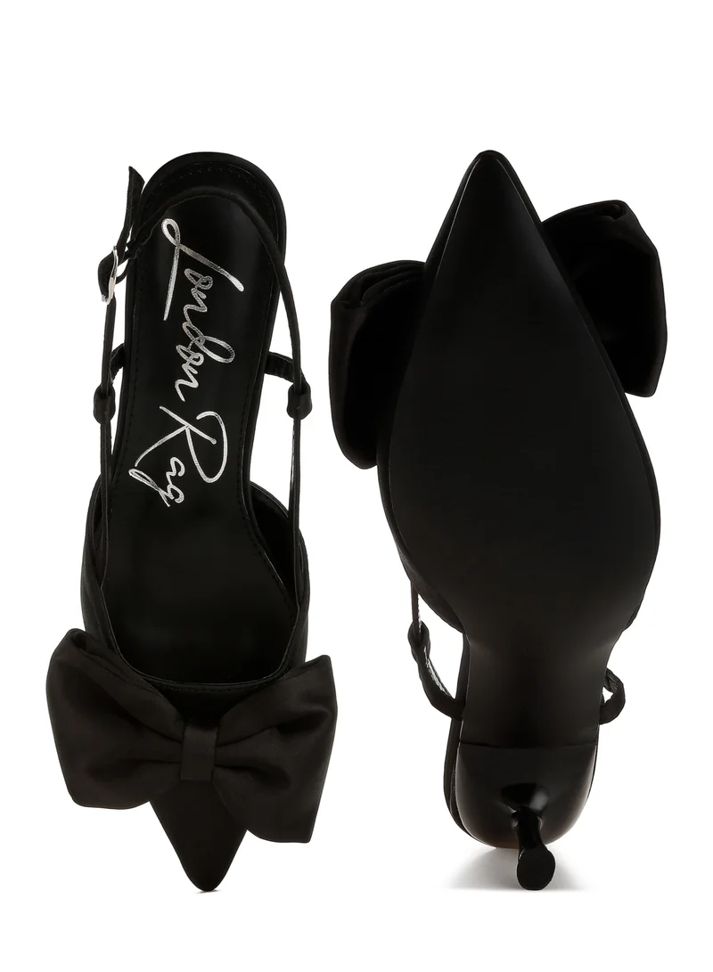 London Rag Satin Bow Slingback Sandals in Black