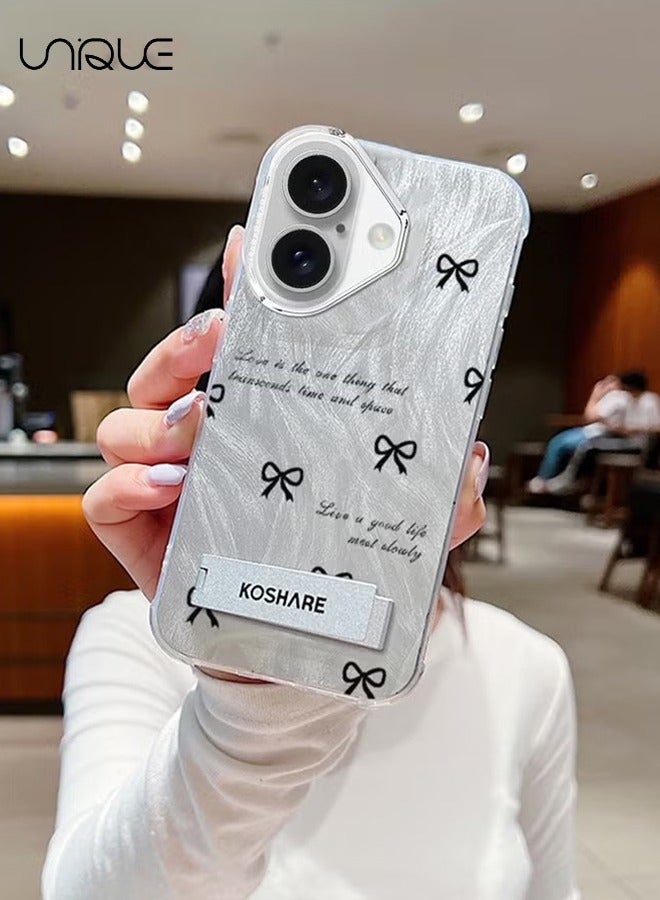 Unique For iPhone 16 Case - Bow Pattern Shiny Phone Case - Shock Protection Phone Case - Stand Phone Case - Lens Protection - TPU Drop Protection - Image 2