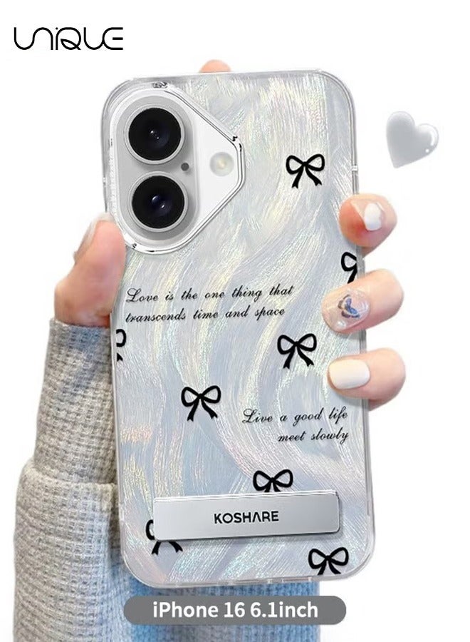 Unique For iPhone 16 Case - Bow Pattern Shiny Phone Case - Shock Protection Phone Case - Stand Phone Case - Lens Protection - TPU Drop Protection - Image 1