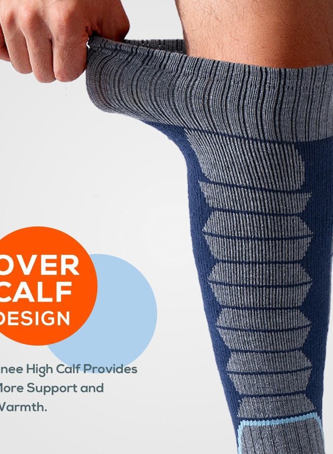 WEIERYA Merino Wool Ski Socks for Men, Women & Youth - Over-the-Calf Full Cushion Thermal Snowboard Socks, Winter Performance, Blue, L - Image 5