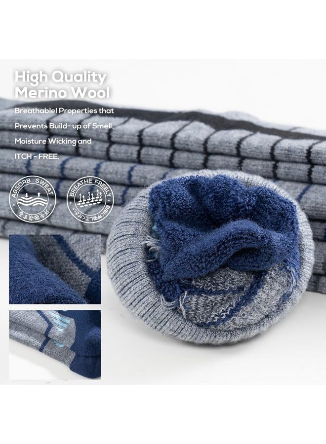 WEIERYA Merino Wool Ski Socks for Men, Women & Youth - Over-the-Calf Full Cushion Thermal Snowboard Socks, Winter Performance, Blue, L - Image 2