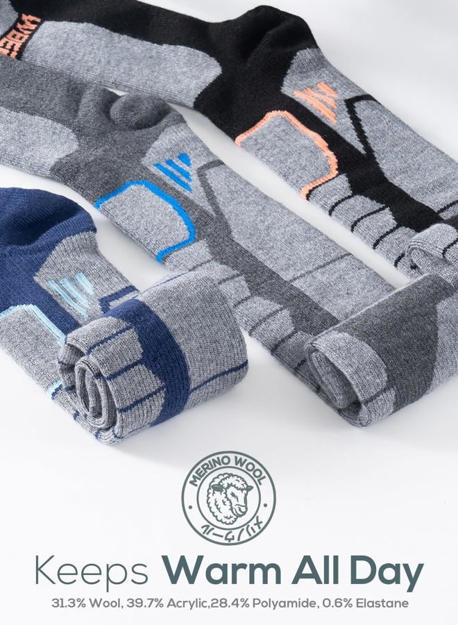 WEIERYA Merino Wool Ski Socks for Men, Women & Youth - Over-the-Calf Full Cushion Thermal Snowboard Socks, Winter Performance, Blue, L - Image 3