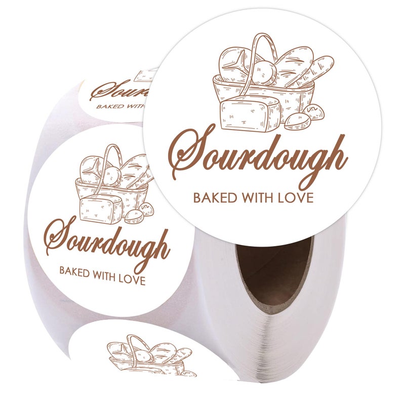 Topabel Sourdough Bread Supplies Sourdough Sticker 2 Inch Baked with Loved Stickers for Baked Good Packaging,500 Pcs Per Roll - Image 1