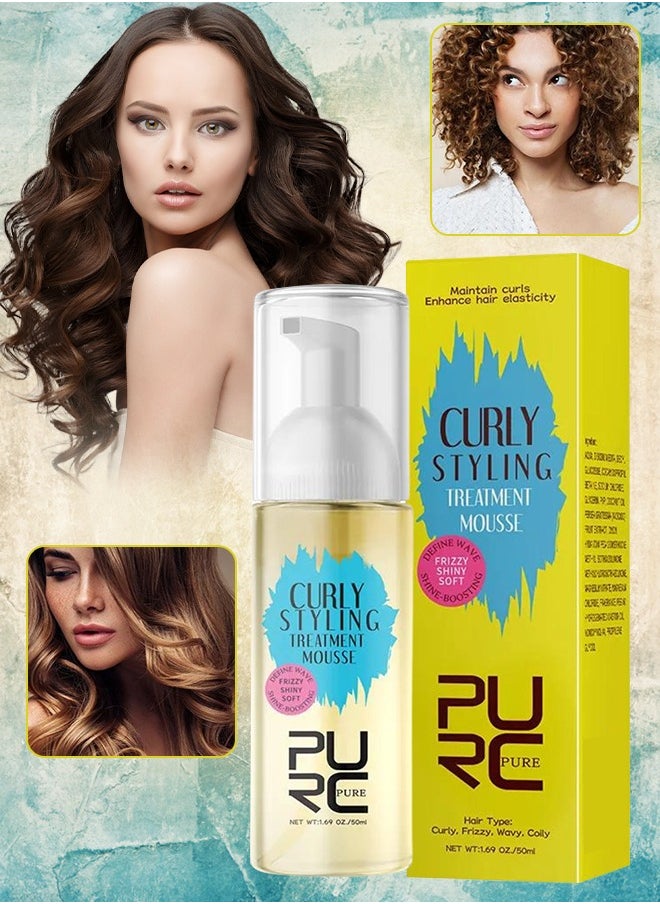PURC 50ml Curly Styling Treatment Mousse for Frizzy Shiny & Soft Hair Define Wave and Shine Boosting Hair Styling Spray Mousse Maintains Curls Enhances Hair Elasticity  - Image 1