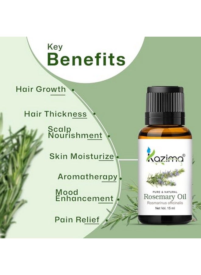 KAZIMA Combo Of Rosemary Oil And Tea Tree Oil - 100% Natural Essential Oil For Hair Growth, Healthy Skin, Face Acne, Hair Fall Control & Nourishment, 15 Ml Each  - Image 4