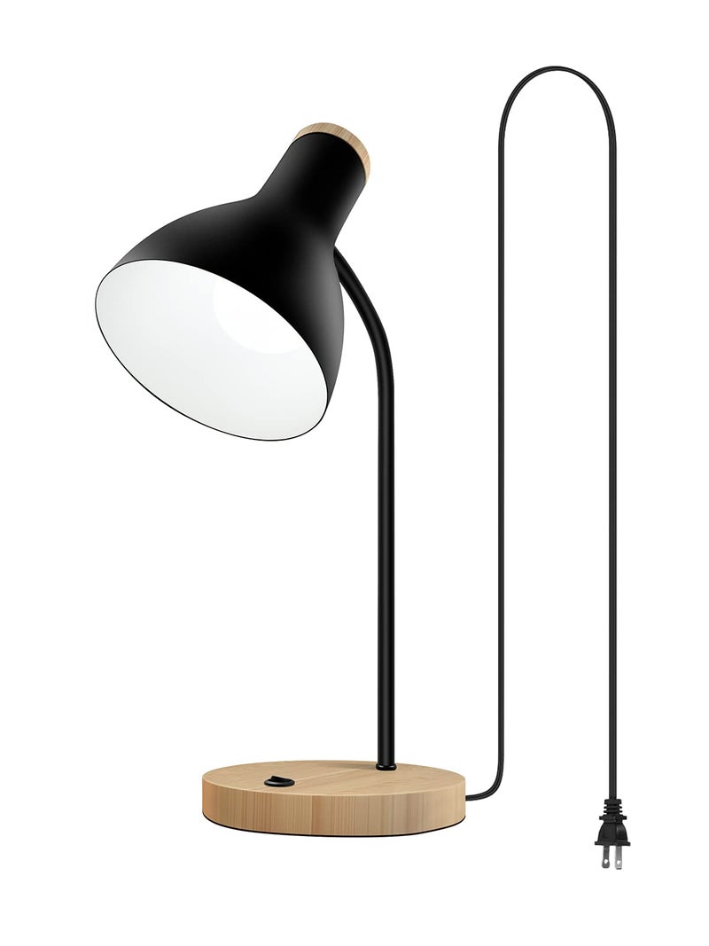 LALISU Metal Desk Lamp Table Lamp Reading Lights Arc Desk Lamps for Bedroom, Wood Base Bedside Lamp with Flexible Gooseneck for Study Room and Office (Wood Base+Black) - Image 1