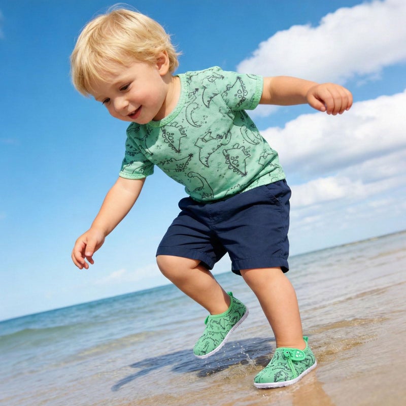 JOINFREE Water Shoes for Toddler Kids Boys Girls Barefoot Beach Shoes Aqua Socks Green Dinosaur 2.5-3 Years Toddler - Image 2