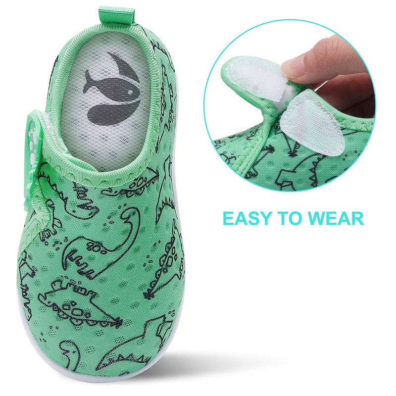 JOINFREE Water Shoes for Toddler Kids Boys Girls Barefoot Beach Shoes Aqua Socks Green Dinosaur 2.5-3 Years Toddler - Image 3
