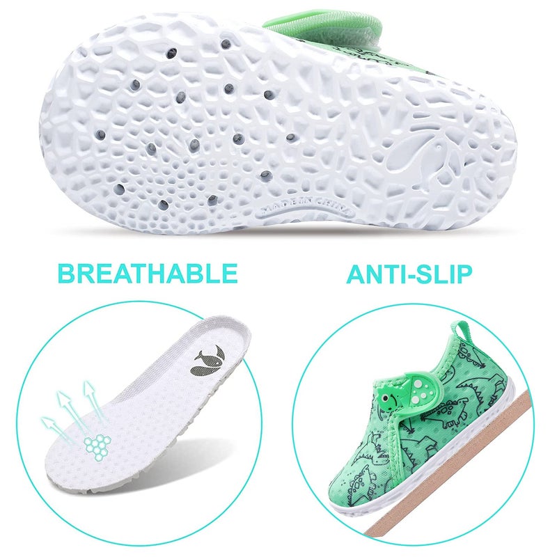JOINFREE Water Shoes for Toddler Kids Boys Girls Barefoot Beach Shoes Aqua Socks Green Dinosaur 2.5-3 Years Toddler - Image 5