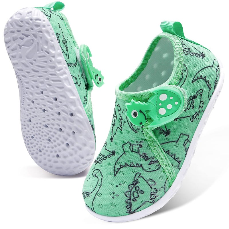 JOINFREE Water Shoes for Toddler Kids Boys Girls Barefoot Beach Shoes Aqua Socks Green Dinosaur 2.5-3 Years Toddler - Image 1