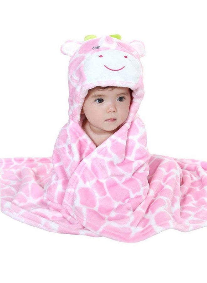 Tonwhar 04 Years Toddlers' And Kids' Boys Girls Animal Face Hooded Blanket Baby'S Bathrobeplush After Bath Blanket(Pink Cow) - Image 1