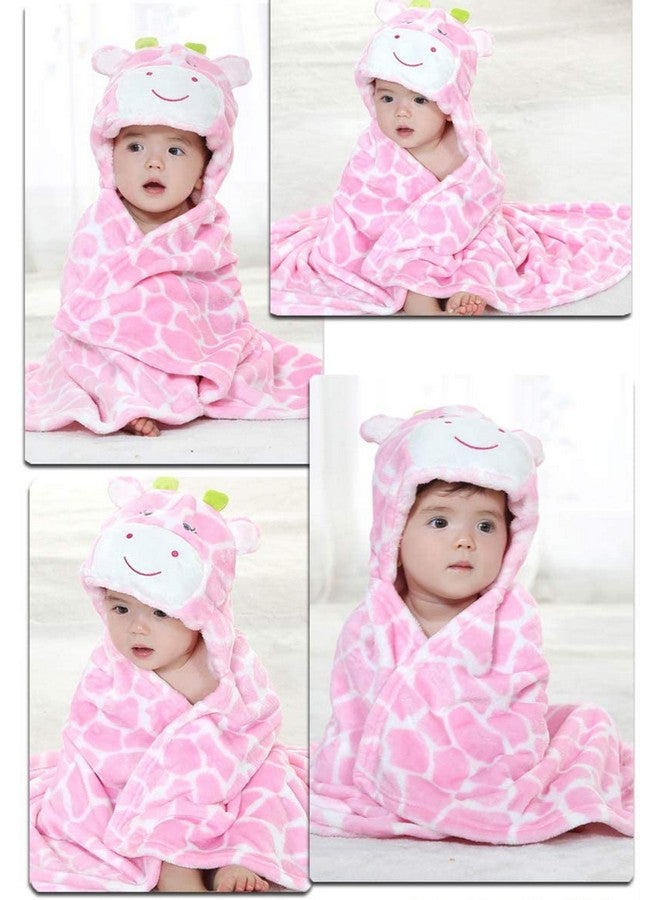 Tonwhar 04 Years Toddlers' And Kids' Boys Girls Animal Face Hooded Blanket Baby'S Bathrobeplush After Bath Blanket(Pink Cow) - Image 2