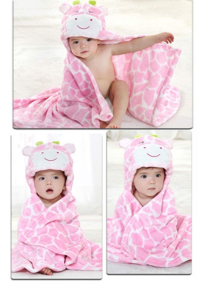 Tonwhar 04 Years Toddlers' And Kids' Boys Girls Animal Face Hooded Blanket Baby'S Bathrobeplush After Bath Blanket(Pink Cow) - Image 3