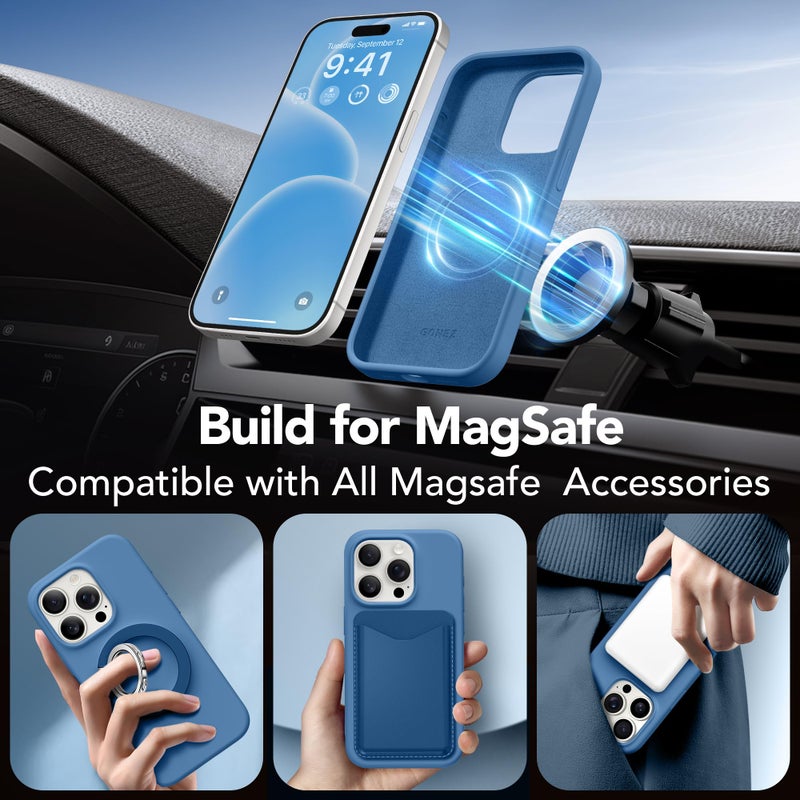 GONEZ for iPhone 15 Pro Max Case Silicone, Compatible with Magsafe, Camera Protector + Screen Protector, Soft Anti-Scratch Microfiber Lining, Liquid Silicone Shockproof Phone Cover, Lake Blue - Image 4