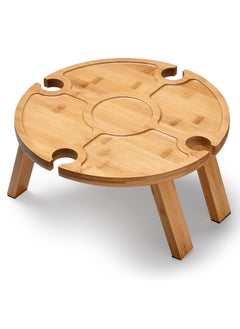 Round Wooden Folding Picnic Table with Divider and Drink Holders Portable Outdoor Mini Wine Beach Table Suitable for Party, Camping, Potluck Fruit Cheese Snack Bed - pzsku/ZA1AF1E11539FAB0121FAZ/45/_/1716538654/ee11150a-db5a-4f12-bd8b-e8e9864ad59b