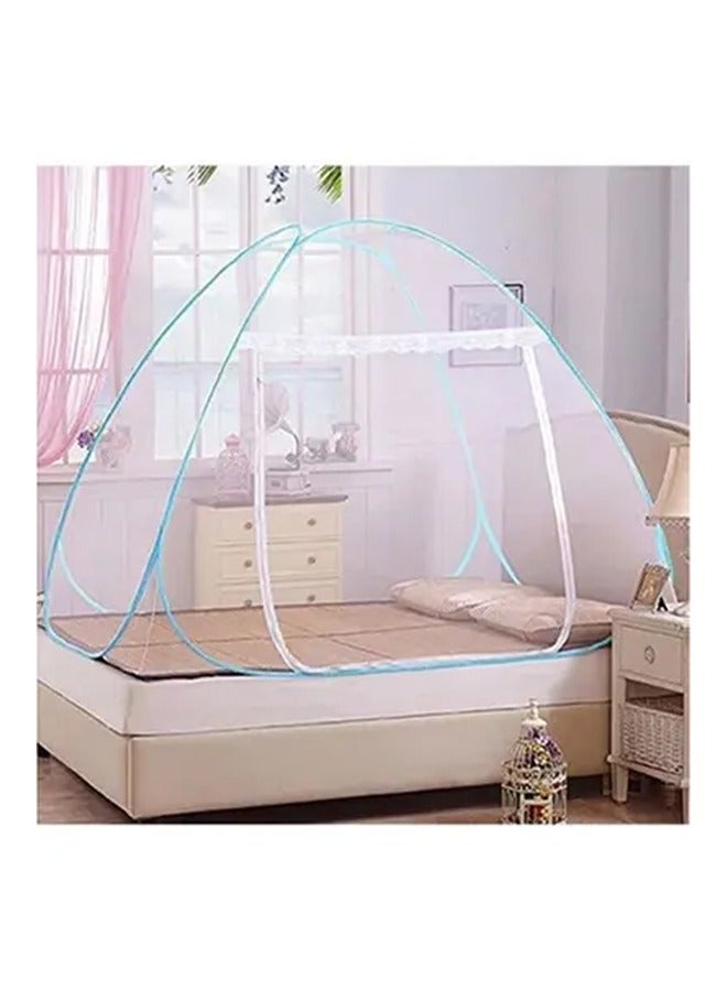 Classic Double Bed Mosquito Net, Foldable, Polyester 30GSM Strong Mesh, PVC Coated Corrosion Resistant Steel Wire for Home (Blue) - Image 2