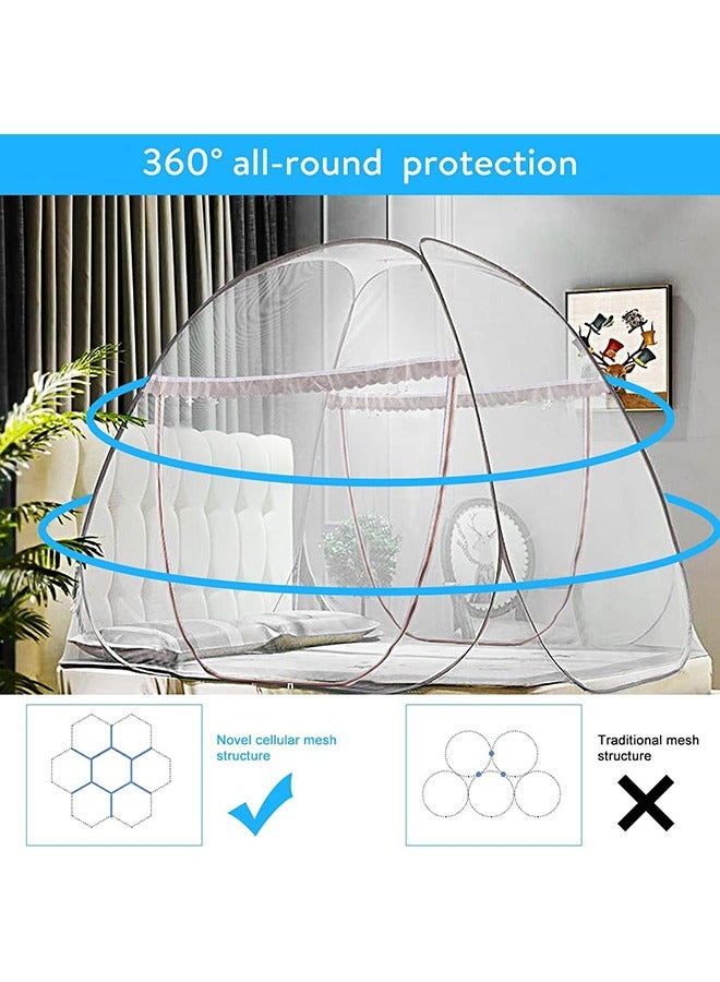 Classic Double Bed Mosquito Net, Foldable, Polyester 30GSM Strong Mesh, PVC Coated Corrosion Resistant Steel Wire for Home (Blue) - Image 3