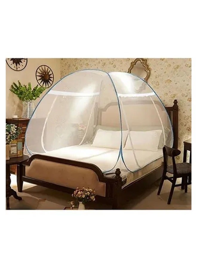 Classic Double Bed Mosquito Net, Foldable, Polyester 30GSM Strong Mesh, PVC Coated Corrosion Resistant Steel Wire for Home (Blue) - Image 1