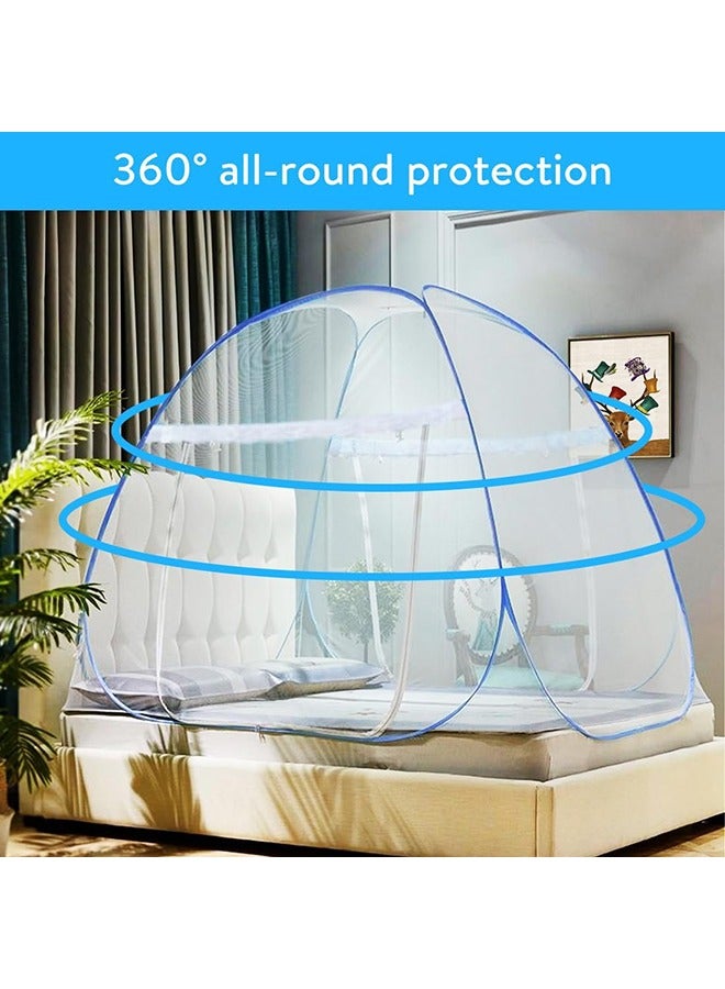 Classic Double Bed Mosquito Net, Foldable, Polyester 30GSM Strong Mesh, PVC Coated Corrosion Resistant Steel Wire for Home (Blue) - Image 4