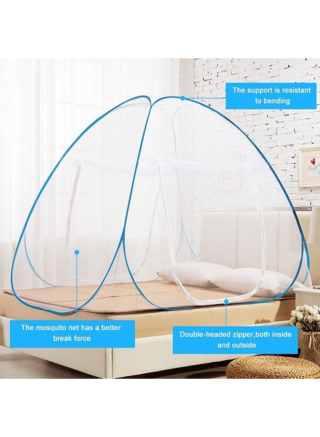 Classic Double Bed Mosquito Net, Foldable, Polyester 30GSM Strong Mesh, PVC Coated Corrosion Resistant Steel Wire for Home (Blue) - Image 5