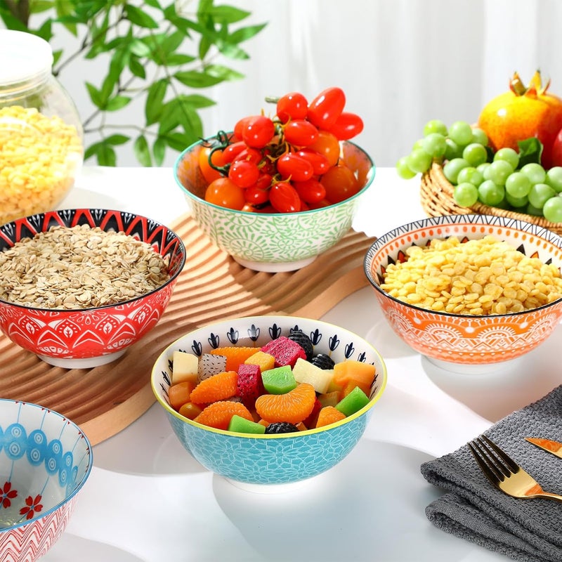 FillTouch طقم أطباق سيراميك 6 عبوات سعة 24 أونصة لأطباق الحلوى لأطباق تقديم الطعام في المطبخ حساء سلطة مكرونة رامان حبوب أرز تصميم ملون آمن للاستخدام في الميكروويف وغسالة الصحون 625 - Image 4