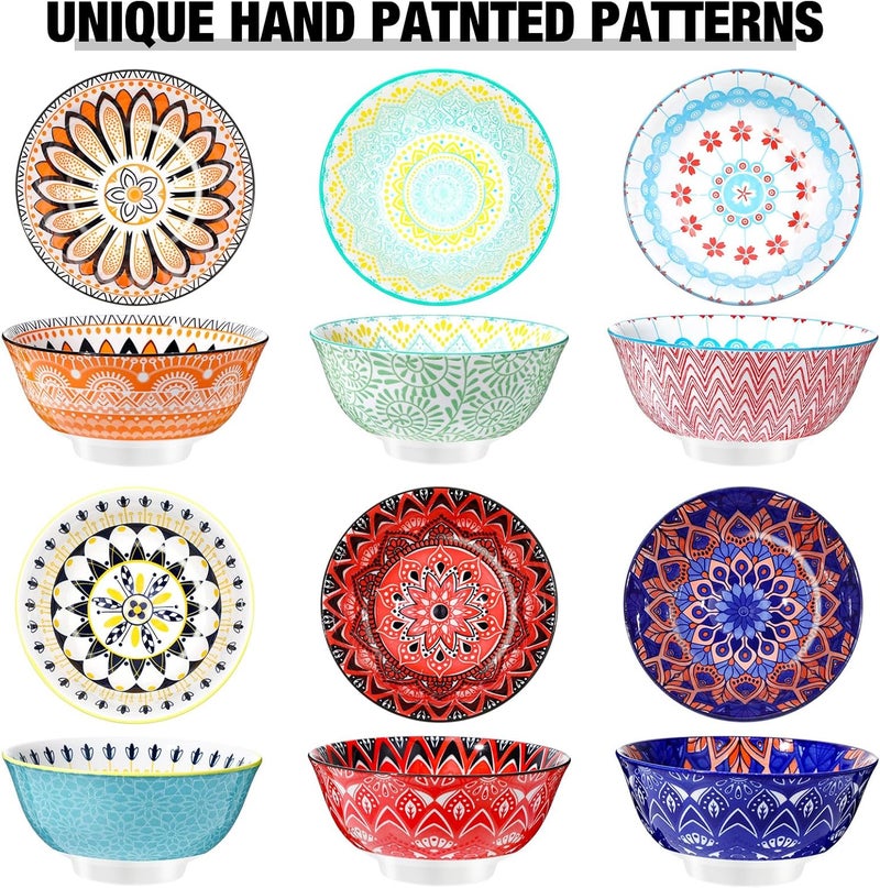 FillTouch طقم أطباق سيراميك 6 عبوات سعة 24 أونصة لأطباق الحلوى لأطباق تقديم الطعام في المطبخ حساء سلطة مكرونة رامان حبوب أرز تصميم ملون آمن للاستخدام في الميكروويف وغسالة الصحون 625 - Image 3