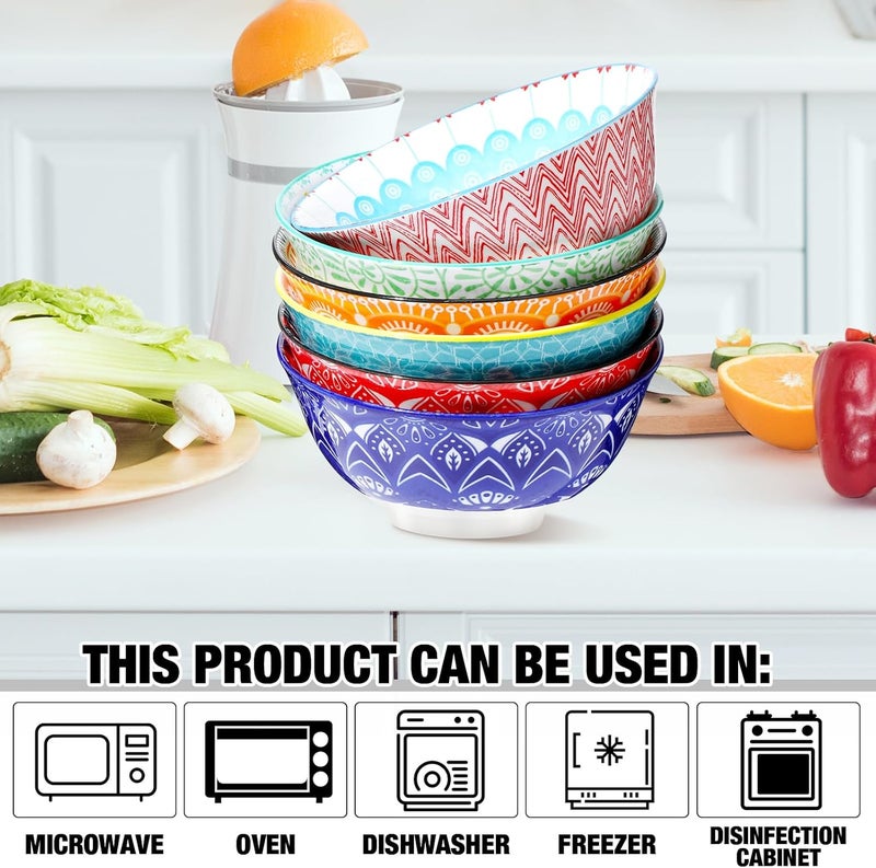 FillTouch طقم أطباق سيراميك 6 عبوات سعة 24 أونصة لأطباق الحلوى لأطباق تقديم الطعام في المطبخ حساء سلطة مكرونة رامان حبوب أرز تصميم ملون آمن للاستخدام في الميكروويف وغسالة الصحون 625 - Image 5