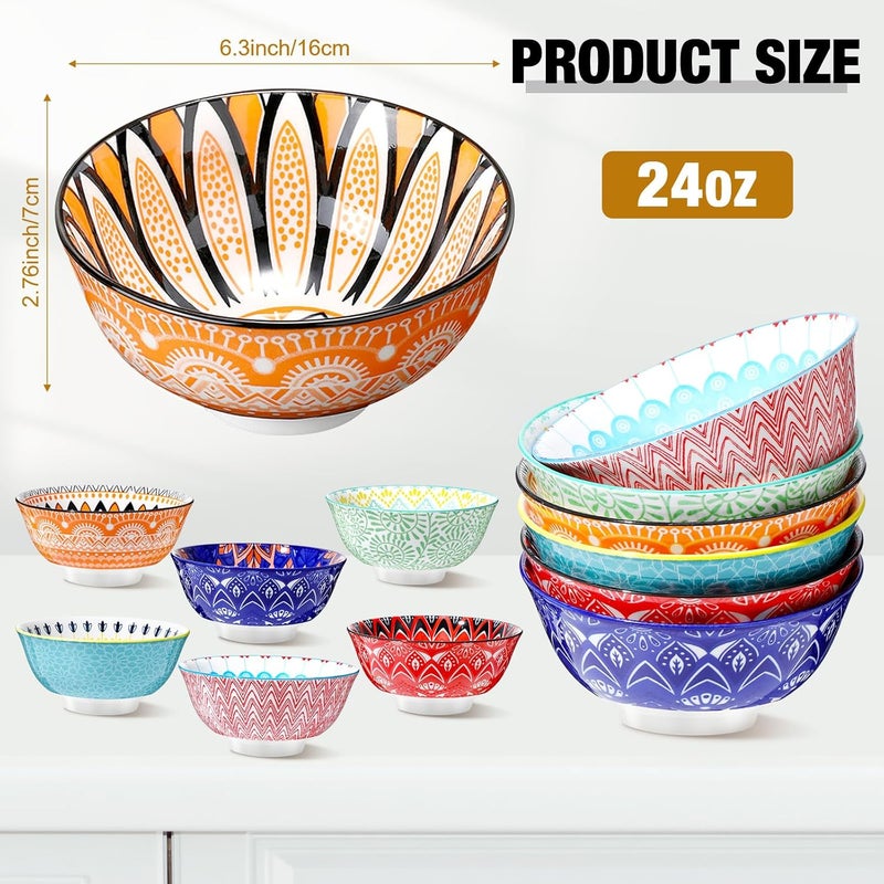 FillTouch طقم أطباق سيراميك 6 عبوات سعة 24 أونصة لأطباق الحلوى لأطباق تقديم الطعام في المطبخ حساء سلطة مكرونة رامان حبوب أرز تصميم ملون آمن للاستخدام في الميكروويف وغسالة الصحون 625 - Image 2