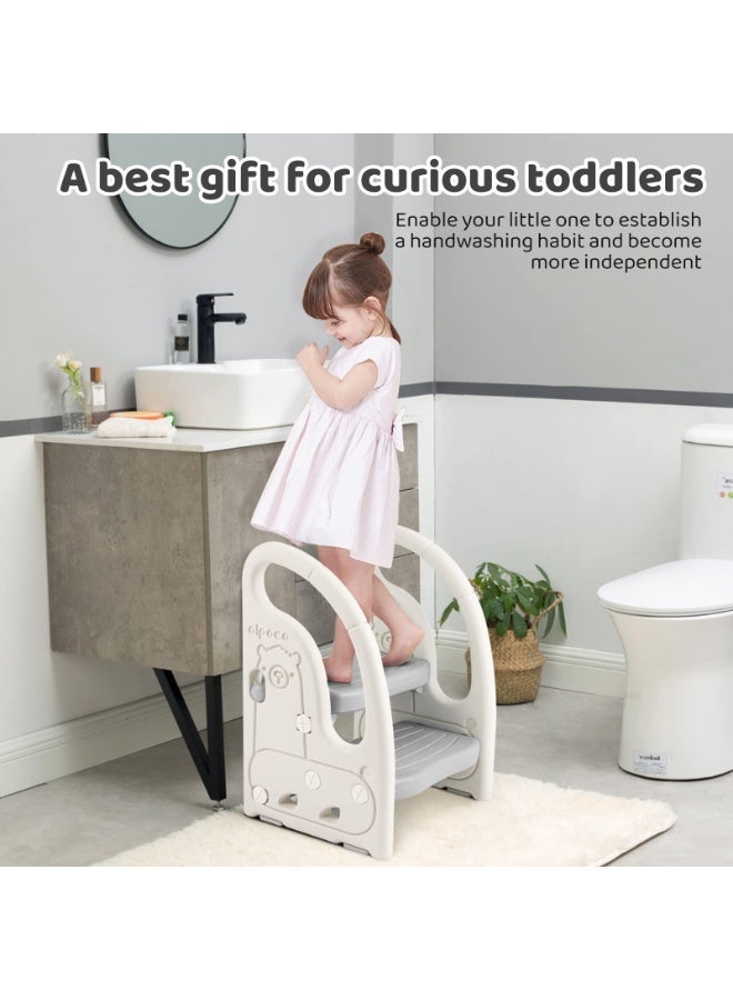 ZERIFAM Kids Step Stool, Toddler Step Stool for Kids, Foldable Adjustable Toddler 2 Step Stop with Handles, Plastic Stepping Ladder for Bathroom, Kitchen and Toilet Potty Training Learning Helper - Image 1