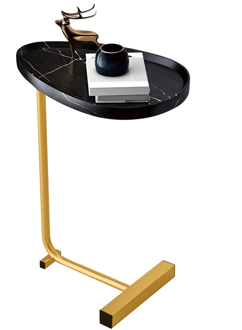BestStore C-Shape Round End Table Small Sofa Side Table for Living Room Metal Coffee Night Stand with Lockable Wheels For Bedroom Balcony Indoor Office Black and Gold Color Design - Image 1