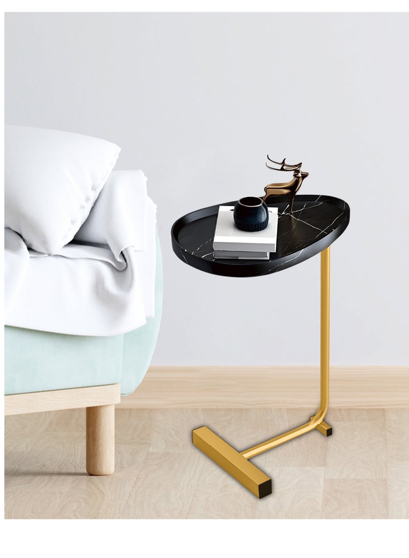 BestStore C-Shape Round End Table Small Sofa Side Table for Living Room Metal Coffee Night Stand with Lockable Wheels For Bedroom Balcony Indoor Office Black and Gold Color Design - Image 5