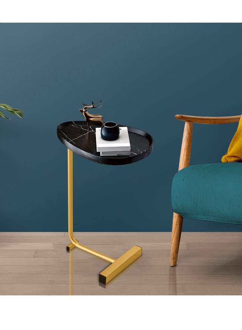 BestStore C-Shape Round End Table Small Sofa Side Table for Living Room Metal Coffee Night Stand with Lockable Wheels For Bedroom Balcony Indoor Office Black and Gold Color Design - Image 4