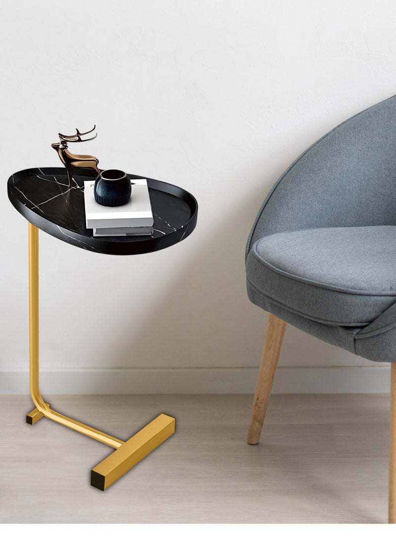 BestStore C-Shape Round End Table Small Sofa Side Table for Living Room Metal Coffee Night Stand with Lockable Wheels For Bedroom Balcony Indoor Office Black and Gold Color Design - Image 3