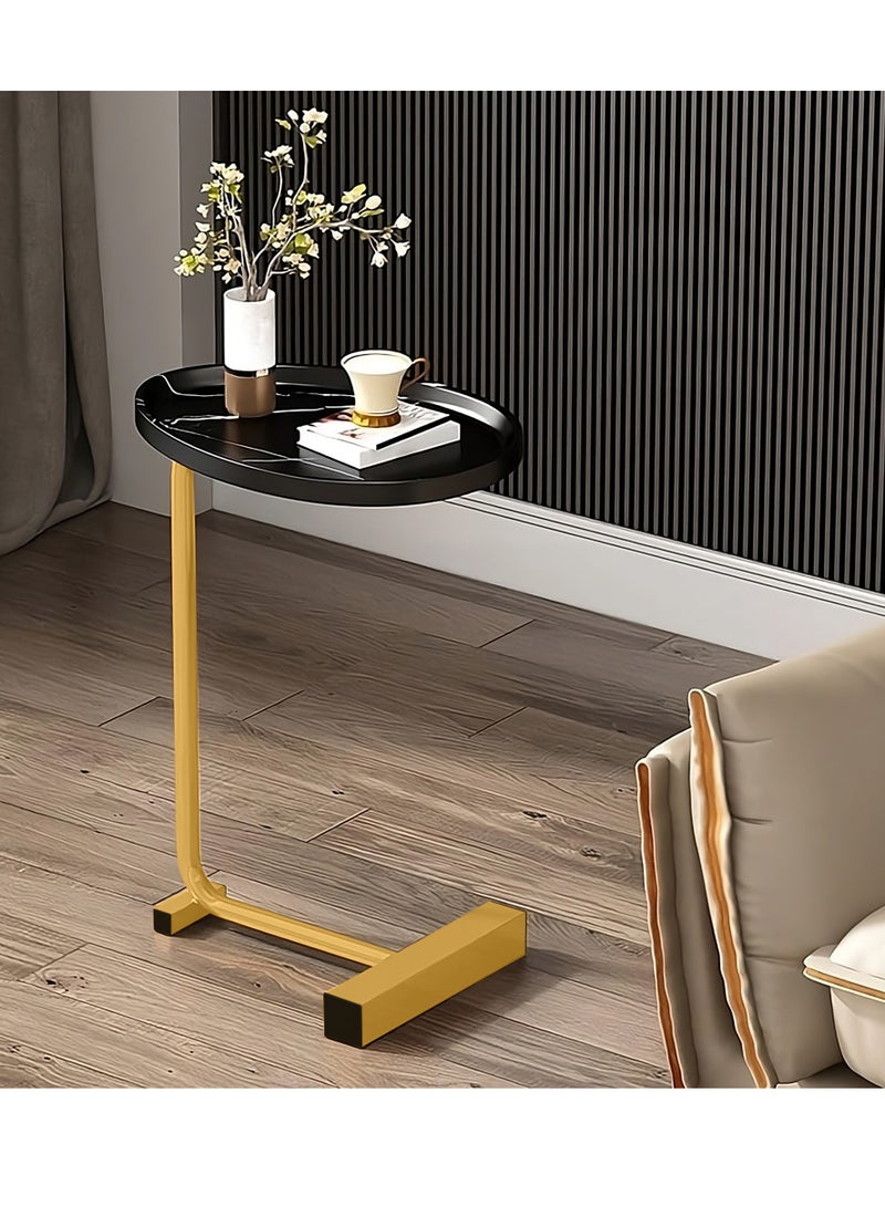BestStore C-Shape Round End Table Small Sofa Side Table for Living Room Metal Coffee Night Stand with Lockable Wheels For Bedroom Balcony Indoor Office Black and Gold Color Design - Image 2