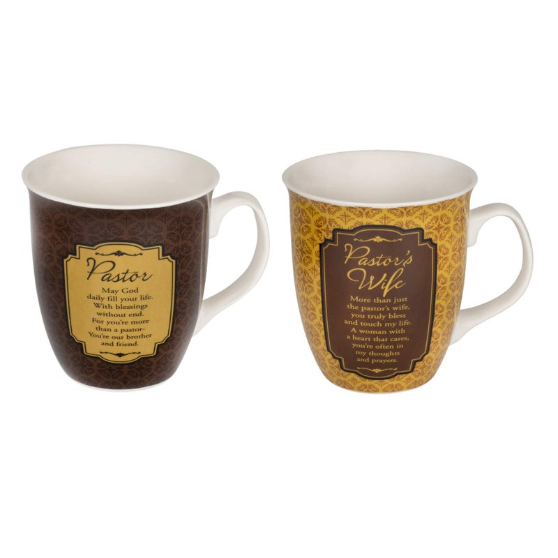 Dicksons Pastor Pastors Wife Filigree Medallion 16 Ounce Stoneware Coffee Mugs Boxed Set of 2