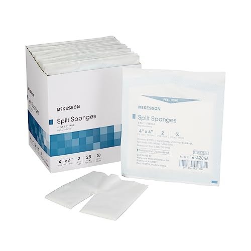 McKesson Split Sponges High Absorbency 6Ply Sterile IV and Tracheostomy Dressings PolyesterRayon Blend 4 in x 4 in 2 Per Pack 25 Packs 50 Total